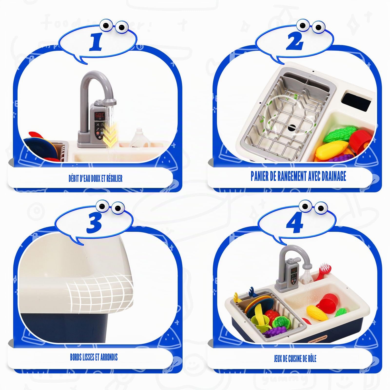 Ensemble évier de Cuisine Jouets avec Robinet Amélioré, Système de Recyclage de l'eau, Lavabo Enfant, Cuisine Exterieur Enfants, Jeu de Rôle pour Garçons Filles de 3 4 5 6 7 Ans(Bleu)