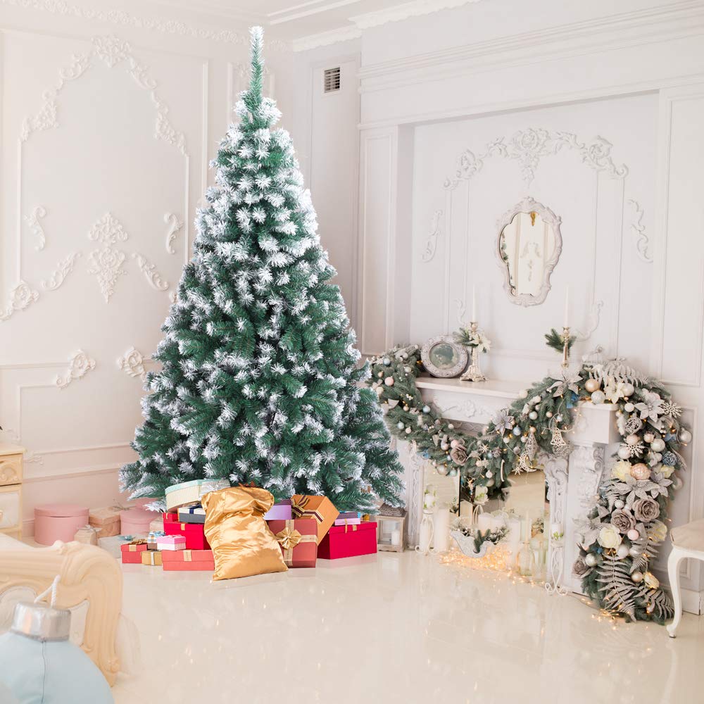 Glarry Sapin de Noël Artificiel de 210 cm - 870 Pointes de Branches, Pin Naturel Enneigé, Matériel PVC, Socle en Métal, pour Décoration Noël (Blanc 30%)