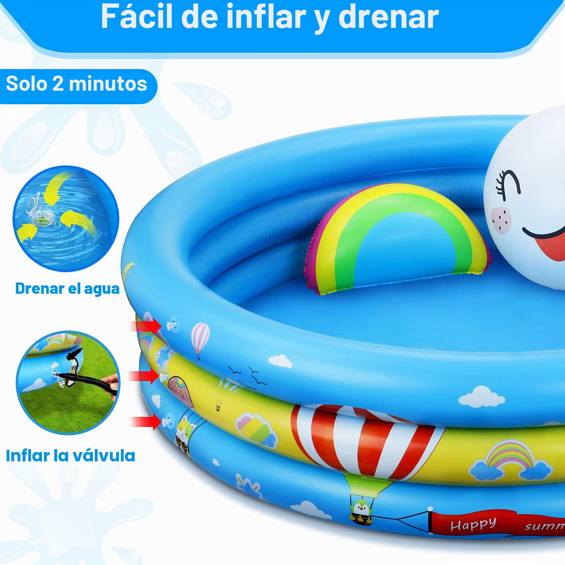 Piscina Hinchable, Piscina Inflable Niños, 2 Almohadas Inflables, Material PVC Plástico, Fiesta de Verano en La Piscina Interior al Aire Libre 120 CM * 30 CM