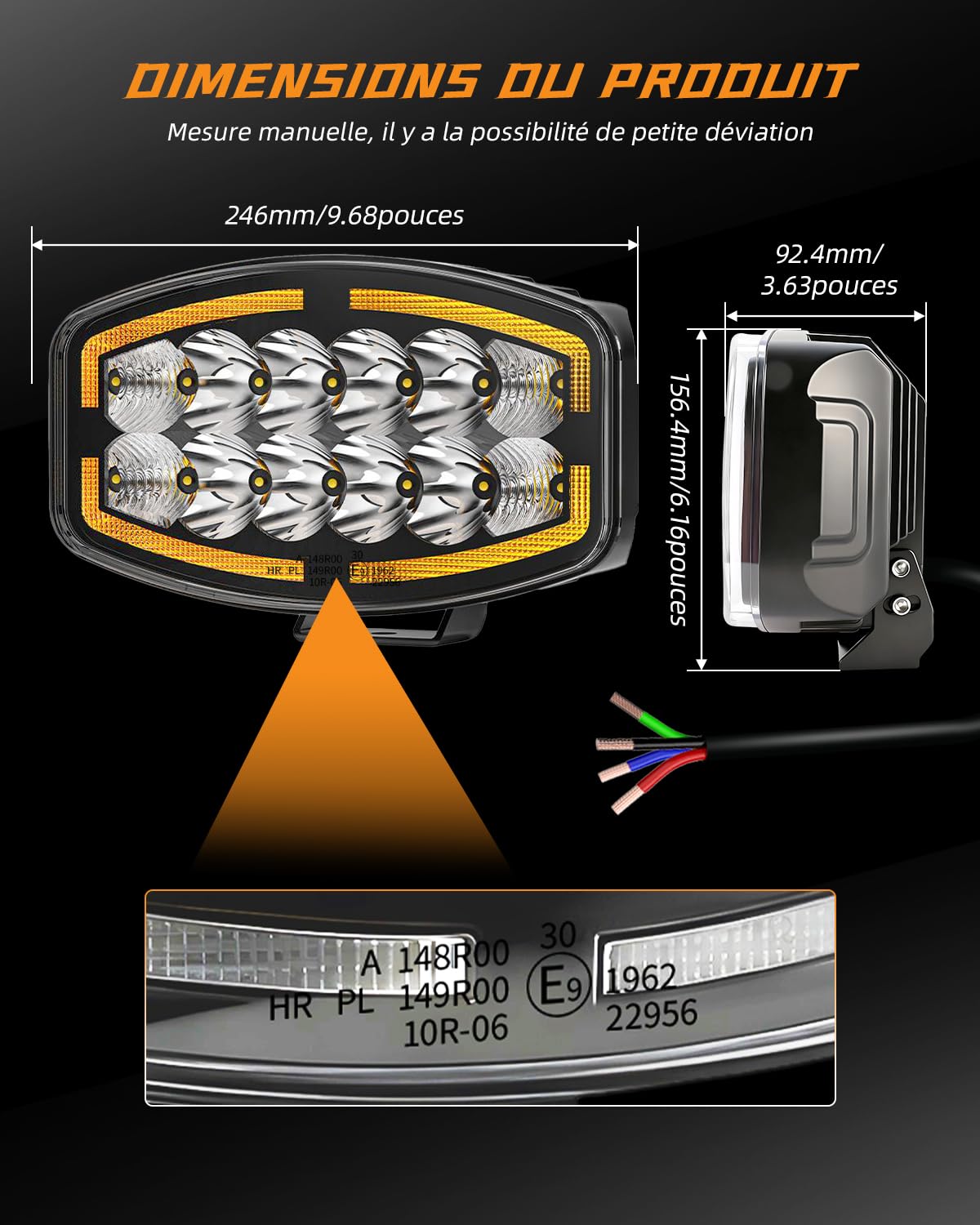CO LIGHT Feux LED 10 Pouces 150W 70000LM Spot Flood Combo LED
