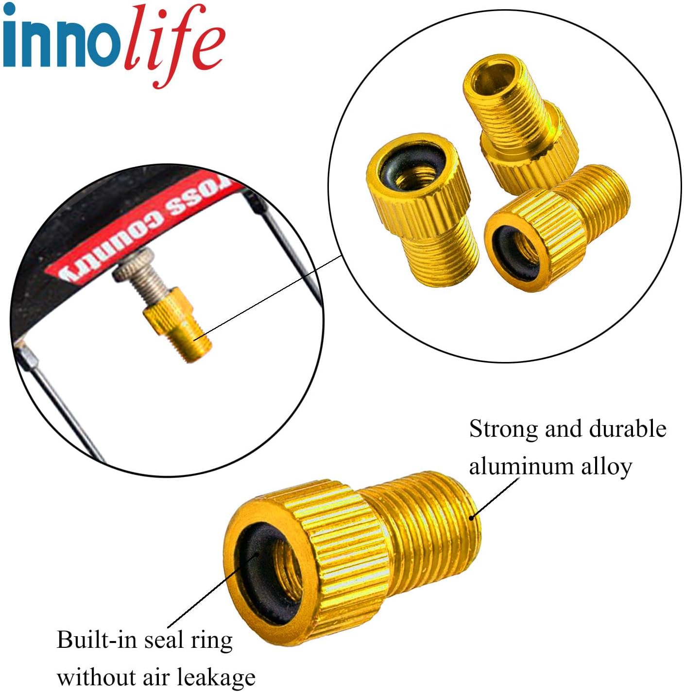 INNOLIFE Aluminum Presta to Schrader Converter Car Valve Adapter Bicycle Bike Tube Pump Air Compressor Tools (Yellow) - 20PCS