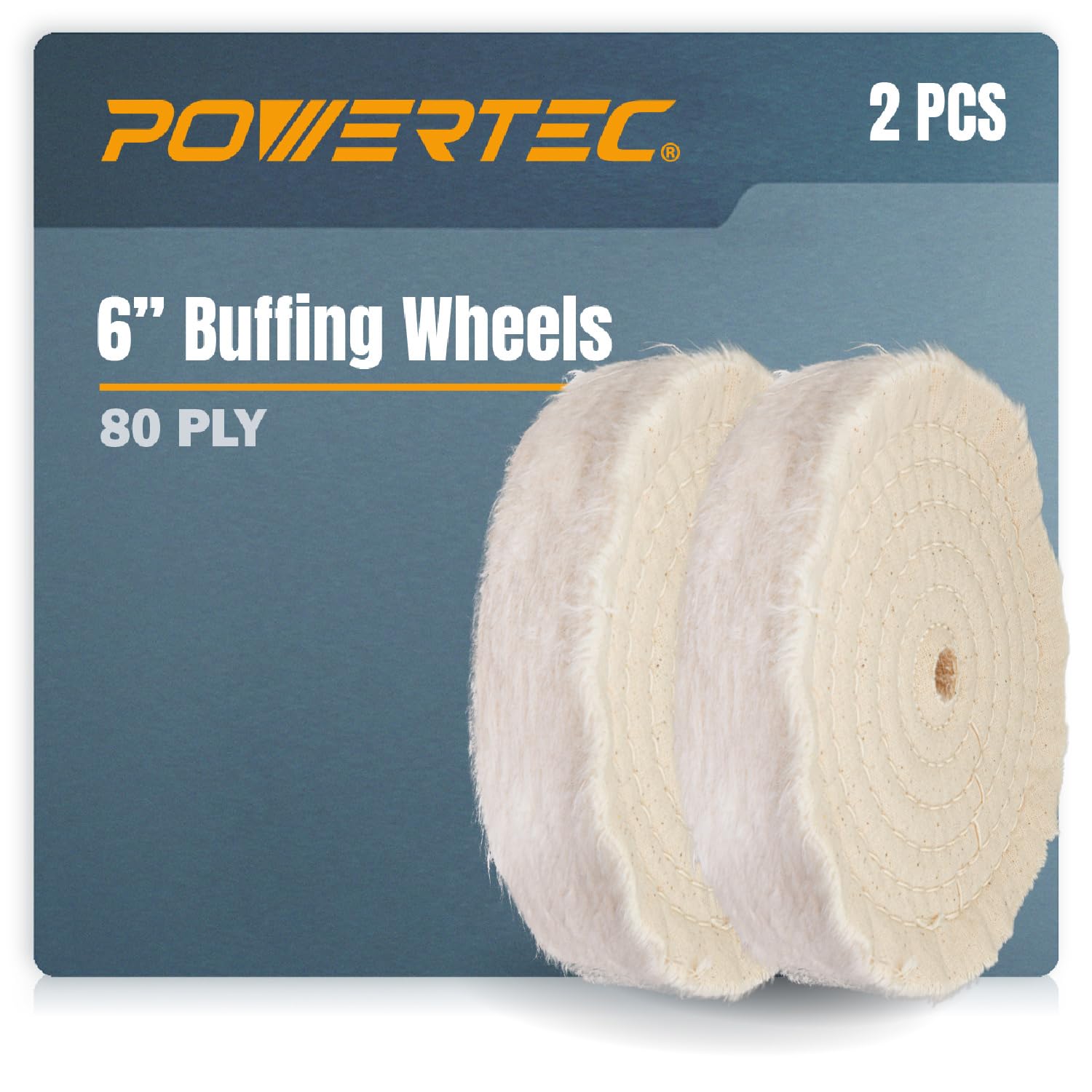 POWERTEC 71630 6-Inch Extra Thick Spiral Sewn Buffing Wheel, Cotton (80 Ply) w/ 1/2" Arbor Hole, 2PK