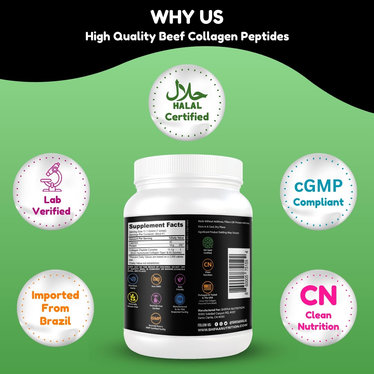 Halal & Grass Fed Collagen Peptides Powder 1LB (16oz) Tub. Unflavored Hydrolyzed Collagen Peptides Powder Type I & Type III for Hair, Skin, Nails & Joints | Keto & Paleo Friendly | Sugar & Gluten Free — Amazon image 7