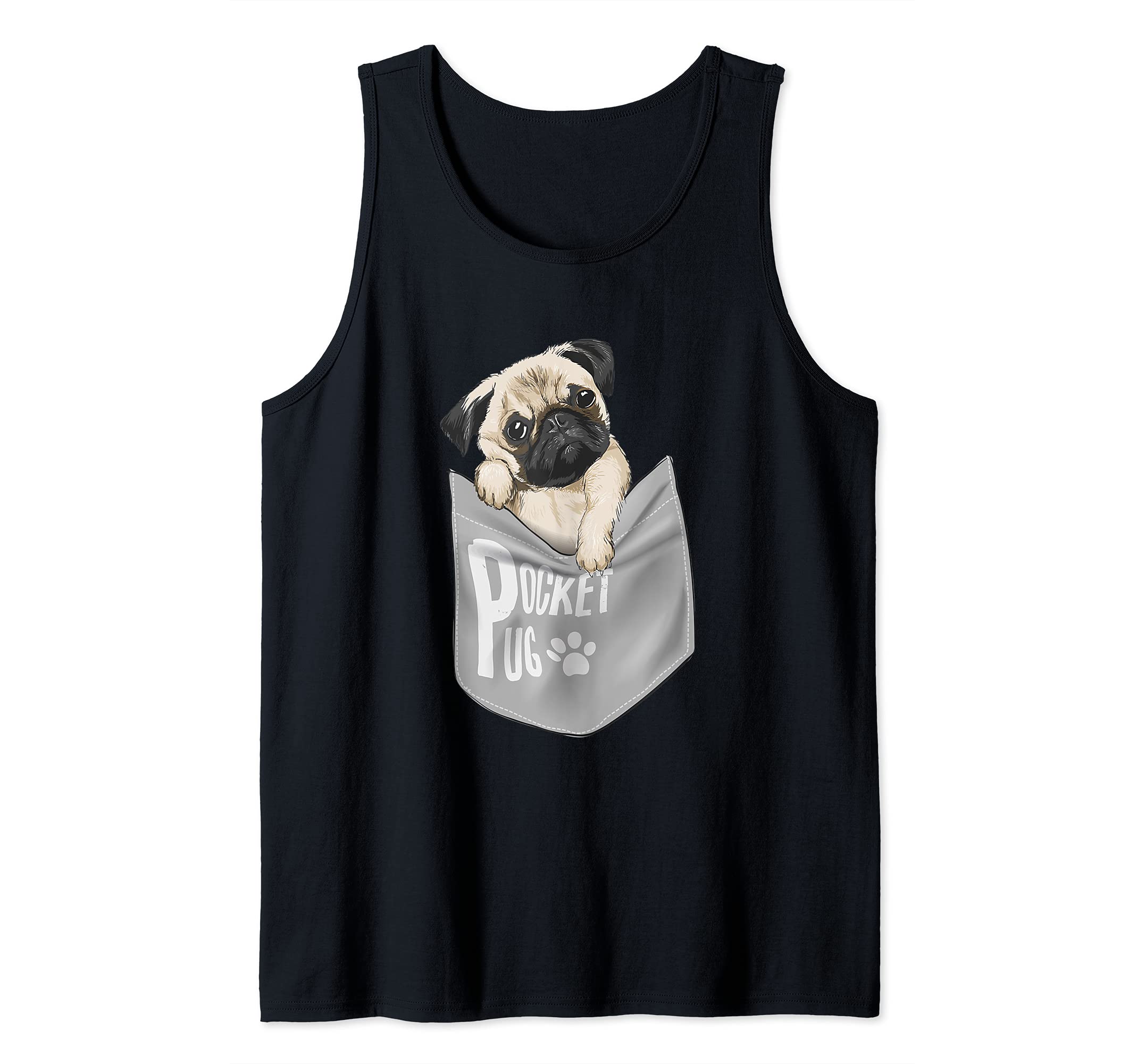 Love Pugs, Cool Pocket Pug T shirt, Pets Dogs Graphic Design Tank Top, Black