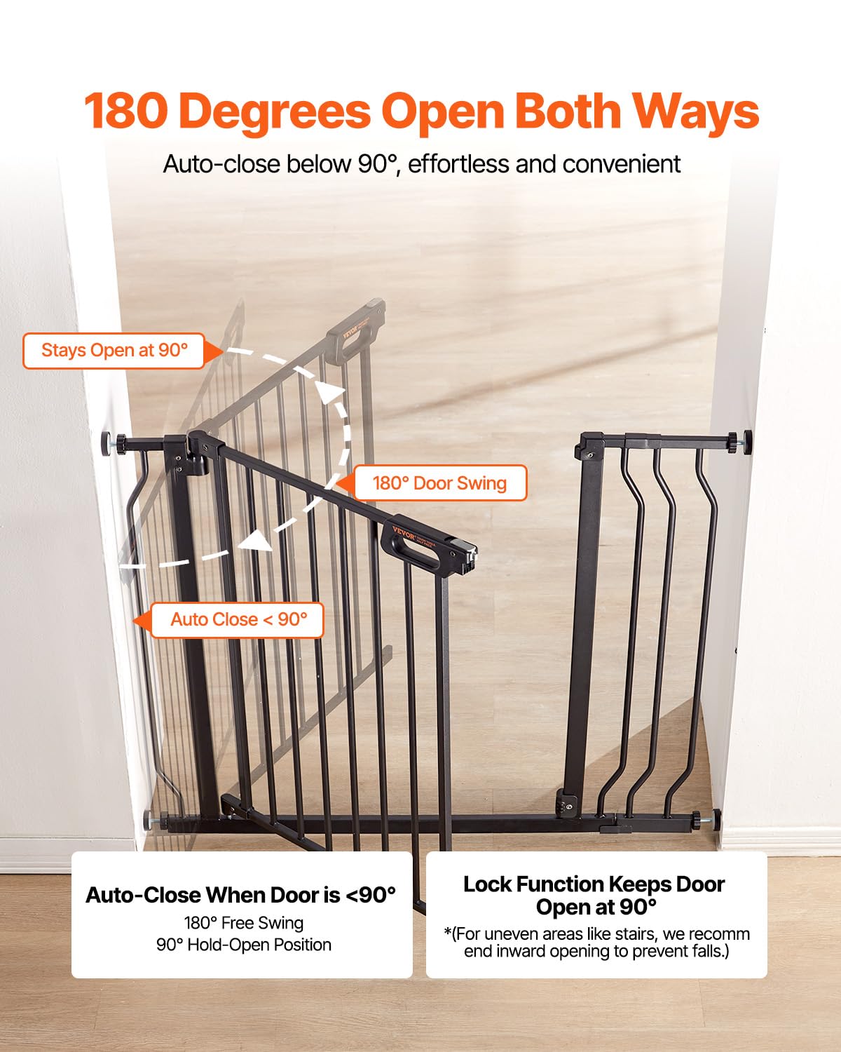 VEVOR Baby Gate, 29.5-37 in Adjustable Width, 30in High Dog Gate, Easy Step Walk Thru, Auto Close, Child Pet Security, with Pressure Mount Kit and Wall Mount Kit, for Stairs Doorways and House, Black