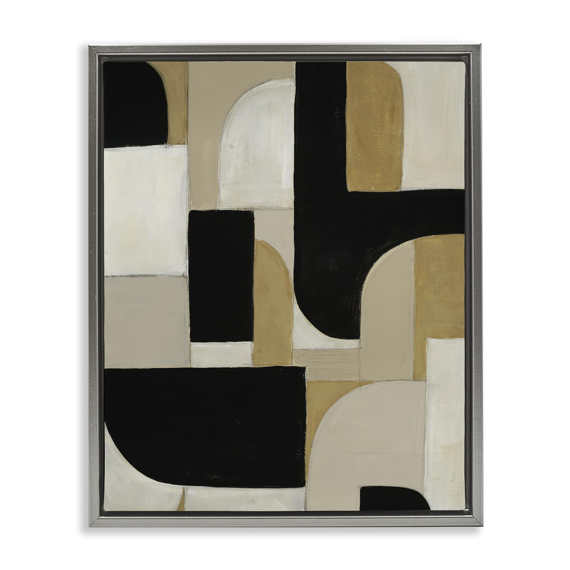 Stupell Industries 'Black & Neutral Shapes', Floating Frame Canvas Art, Gray, 17 x 21 Inches, Easy to Hang and Sturdy, Made in USA, by Kippi Leonard