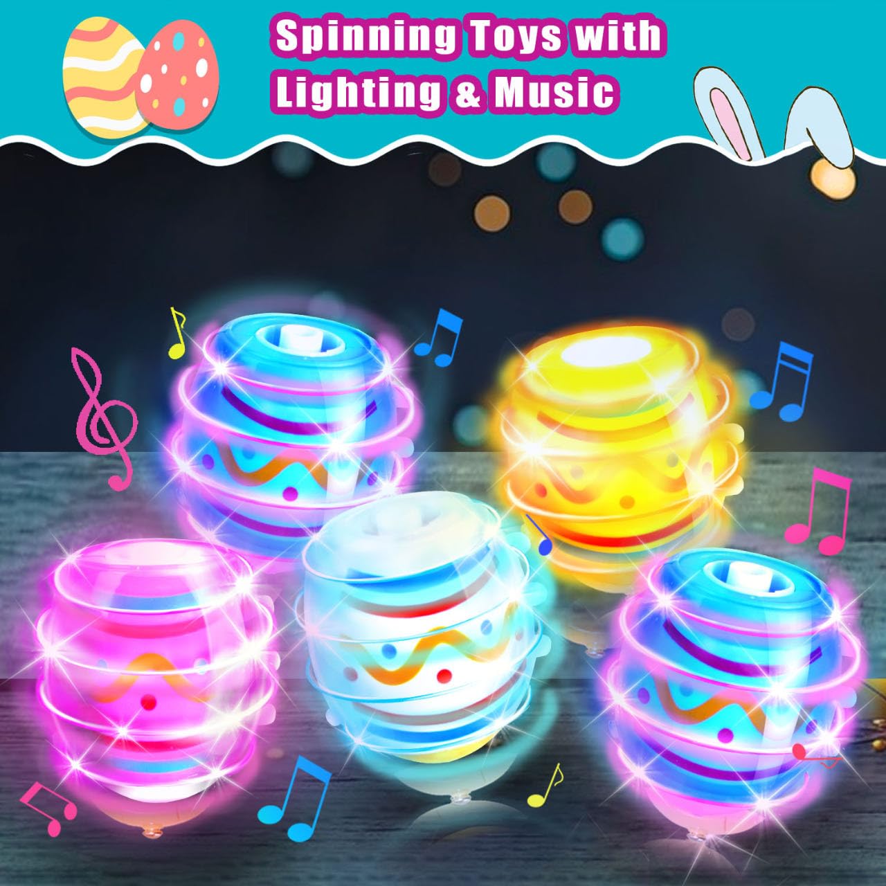 6 Packs Party Favors Light Up Spinning Tops Toys with Music for Kids 4-8,8-12,Glow in The Dark Party Supplies Gifts for Children