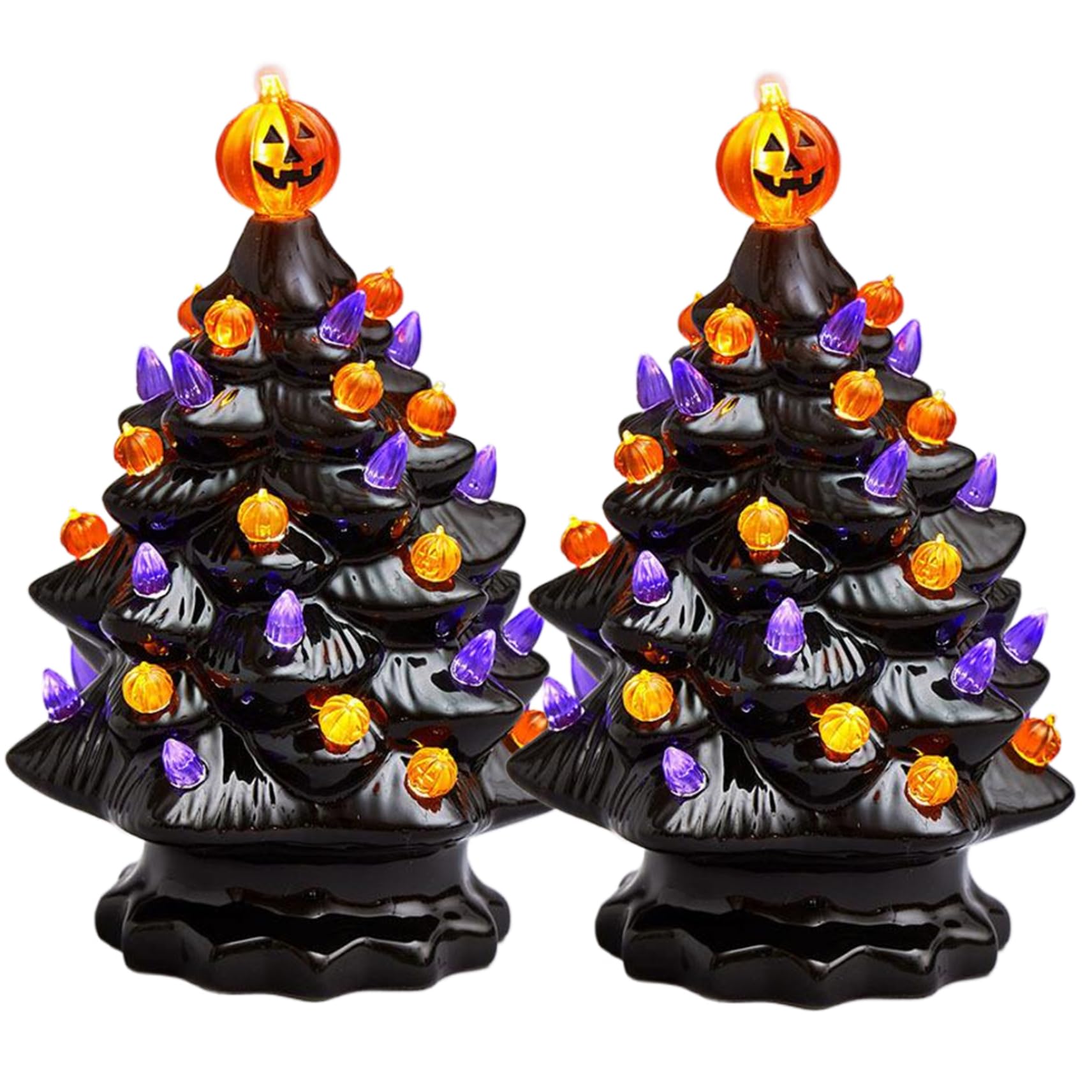 Arbre d'Halloween alimenté par batterie en céramique avec ampoules de couleur