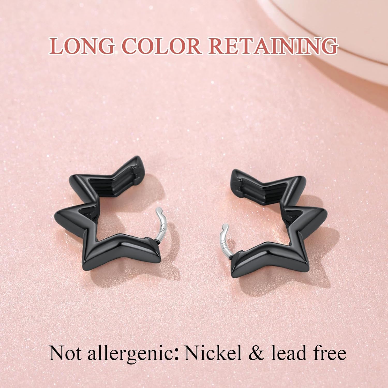 FindChic Black Star Earrings Hypoallergenic Studs and Black Hoop Earrings Hammered Hoops Earrings for Women