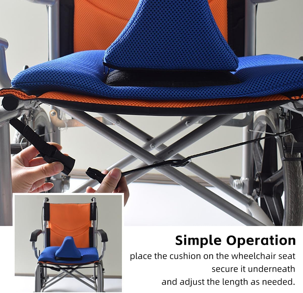 Anti-Slip Wheelchair Seat Cushion for Seniors and Disabled Patients, Prevent Leg Slippage Seat Pad with Adjutable Strap, Secure Seating & Alleviate Ulcer Pain (Black)