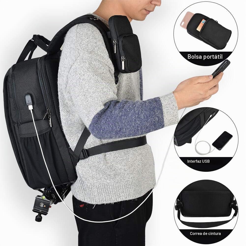 CADeN - Mochila impermeable para cámara fotográfica, mochila para cámara fotográfica y bolsa de viaje informal con USB, compatible con DSLR Canon, Nikon, Sony, laptop de 15.6 pulgadas