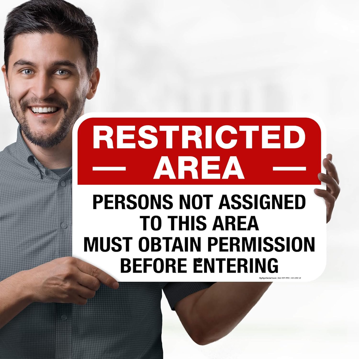 Restricted Area Persons Not Assigned To This Area Must Obtain Permission Before Entering Sign, 12x18 Inches, Rust Free .063 Aluminum, Fade Resistant, Made in USA by My Sign Center