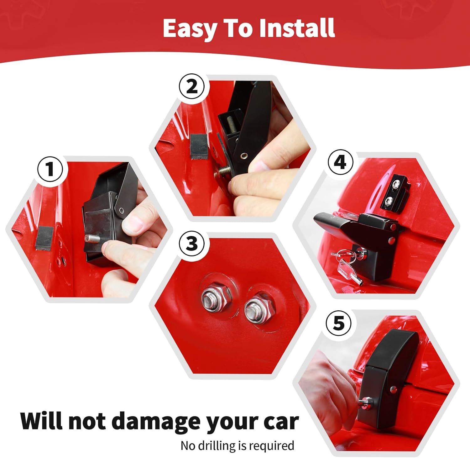 RT-TCZ for Wrangler Hood Latches Catch Kit with Lock for Jeep Wrangler JK JKU JL JLU Gladiator JT 2007-Present Chrome Exterior Accessories 2pcs