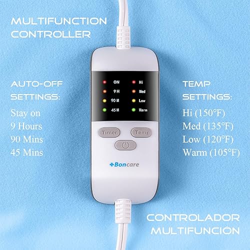 Miniatura 5 de Boncare Almohadilla térmica pequeña de vinilo sin apagado automático para aliviar el dolor de espalda y calambres, ajustes de temperatura alta y