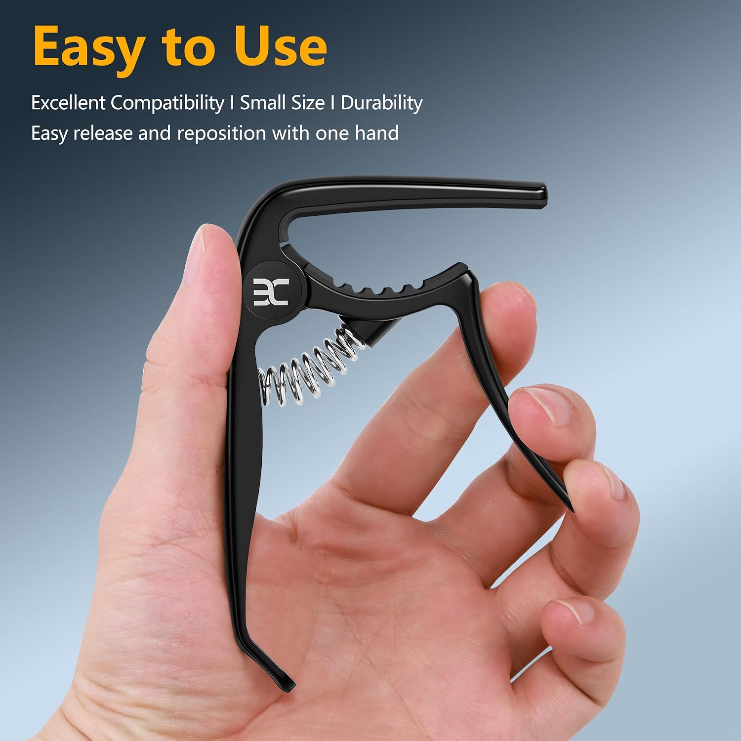 EX Guitar Capo Aluminum Alloy, for 6-String Acoustic and Electric Guitars, Premium Quick-Change Guitar Capo with Ergonomic Design for Effortless Play, Black