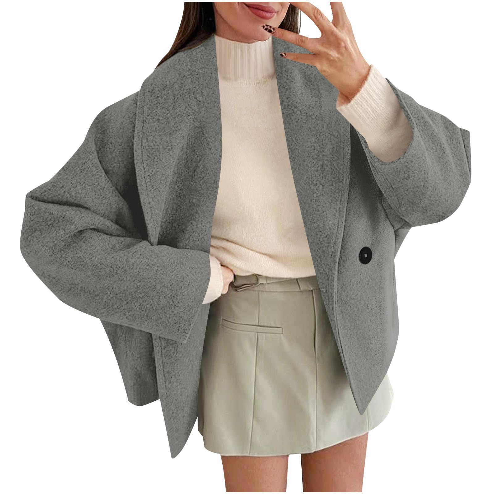 Cappotti Donna Corte Invernale Giacca in Lana Giacche Oversize con Doppio