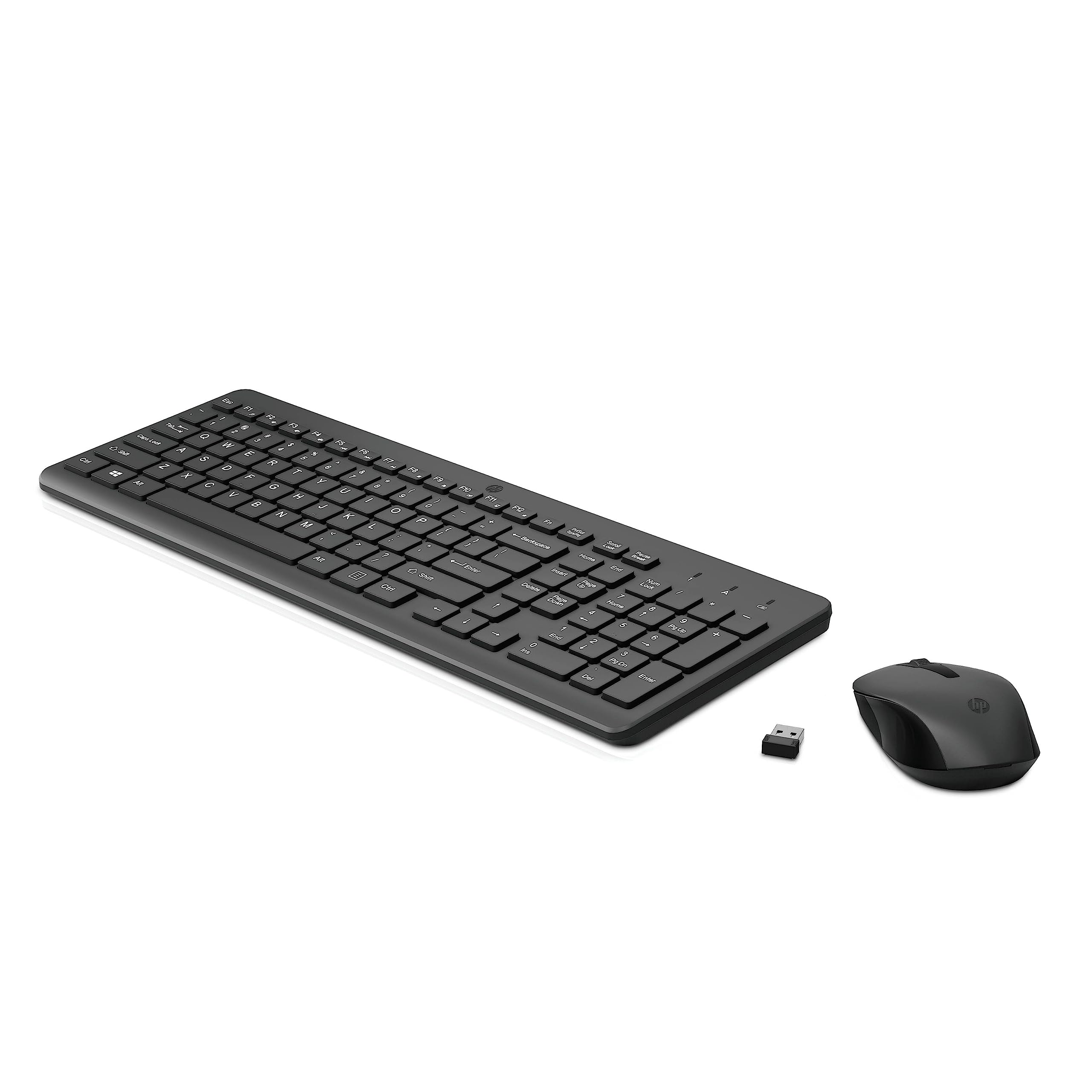 HP 330 Combo de Teclado y Ratón Inalámbricos - (1600 PPP, Puerto USB-A, Indicadores LED, Teclas con Atajos, Windows 10; Windows 11) QWERTY Español, Color Negro