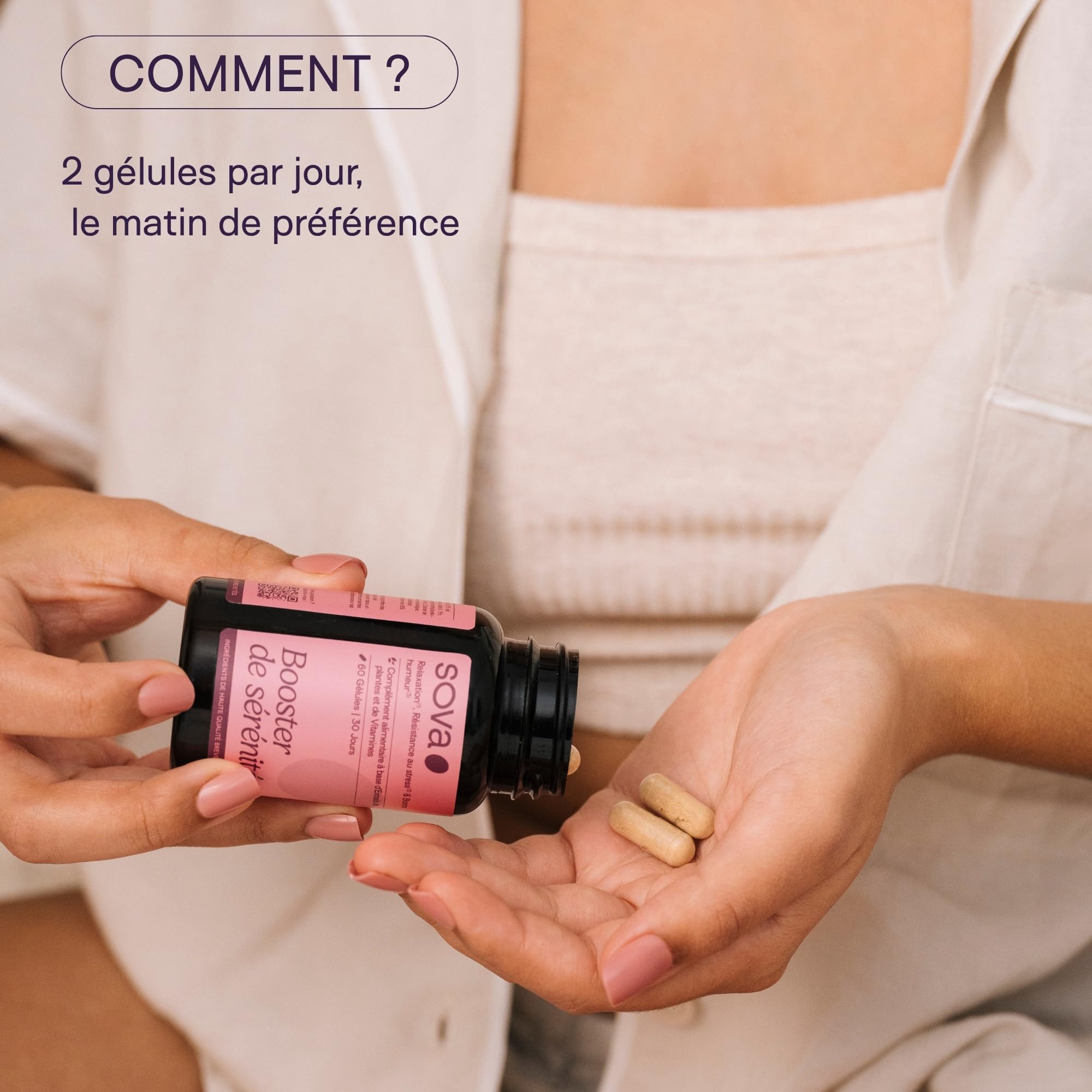 SOVA - Booster de Sérénité - Bonne Humeur & Équilibre Intérieur - Safran, Rhodiola Rosea, Griffonia et Vitamines B3 B5 - Énergie Mentale - 60 gélules - Fabriqué en France