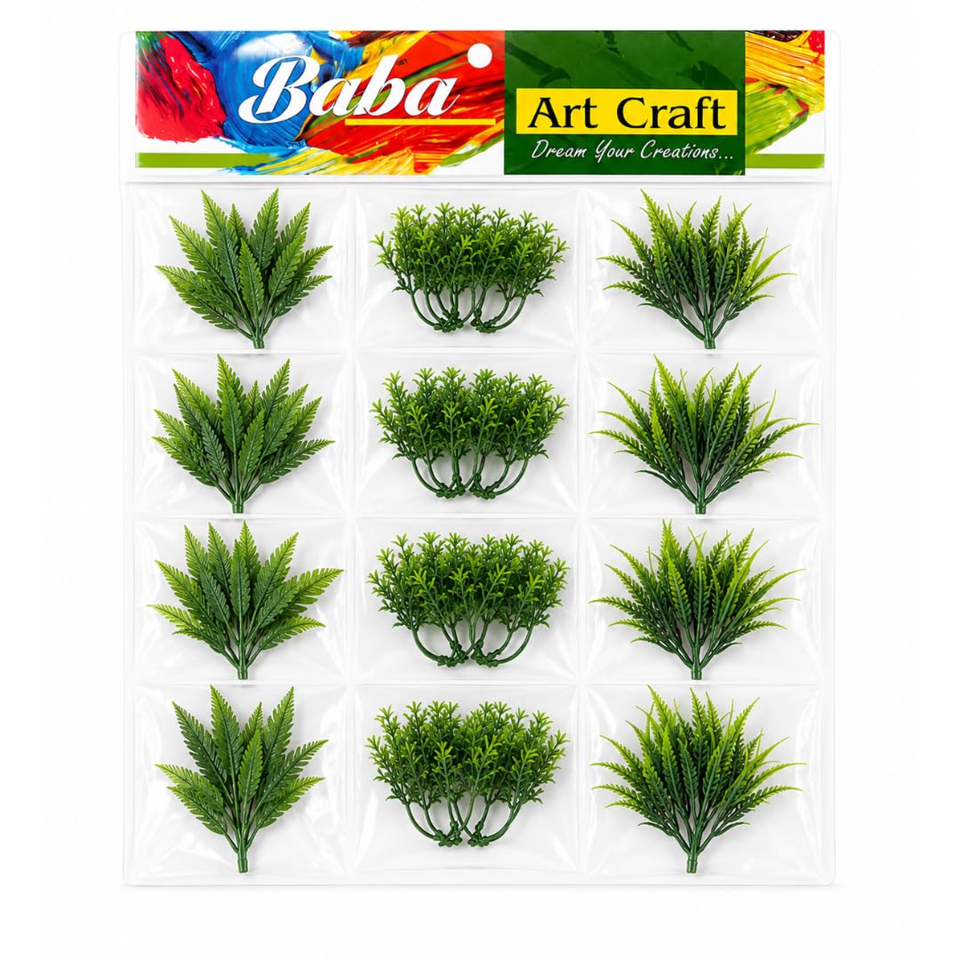 Baba Art Craft Mini Artificial Plant Set, Green, DIY Crafts, Terrariums, Doll Houses, School Projects, 12 Pieces-image-30