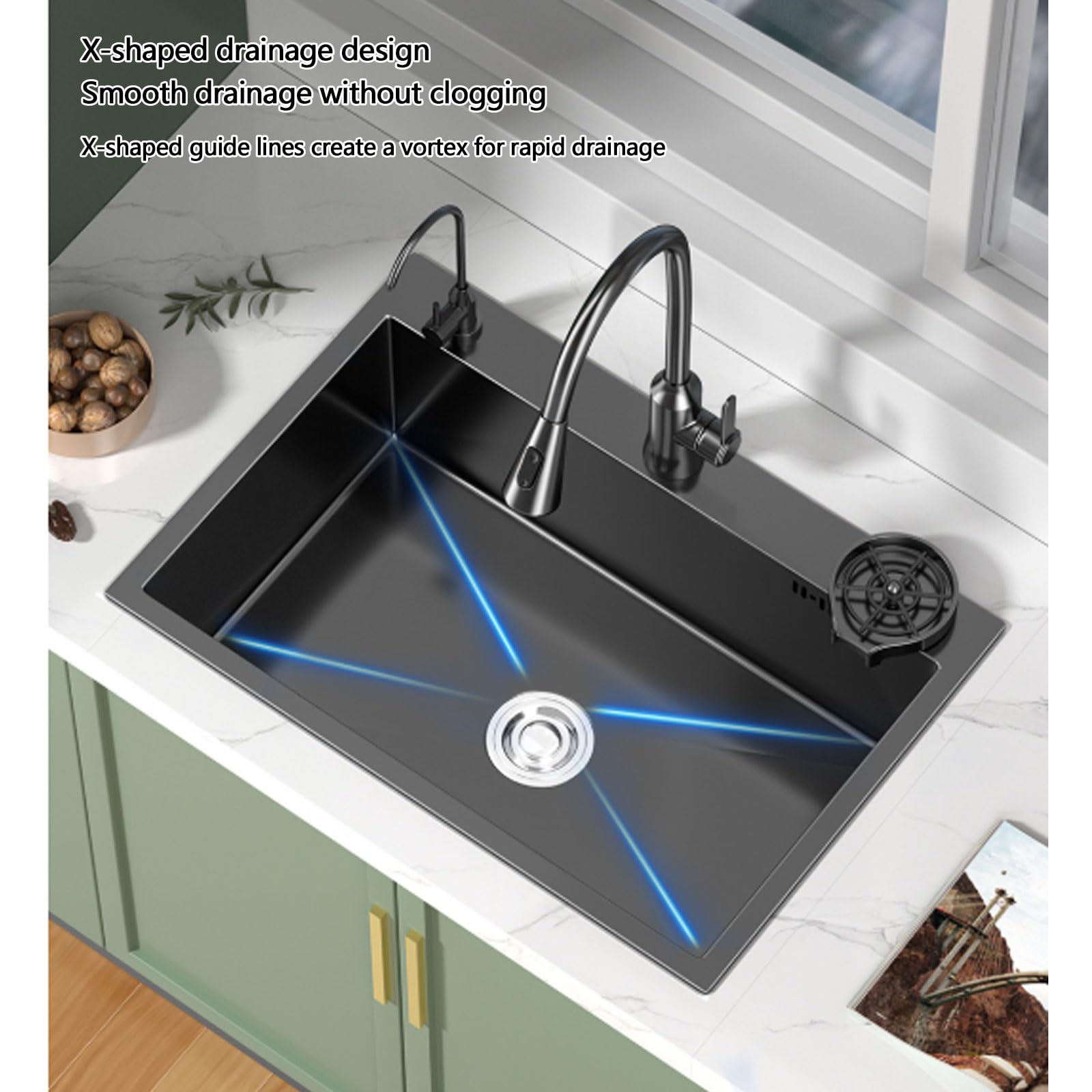 Fregaderos Cocina Modernos Un Solo Seno con Múltiples Accesorios Mueble Lavabo Acero Inoxidable Combinación Fregadero y Grifo Cocina para Restaurantes, Estaciones Trabajo y Bares
