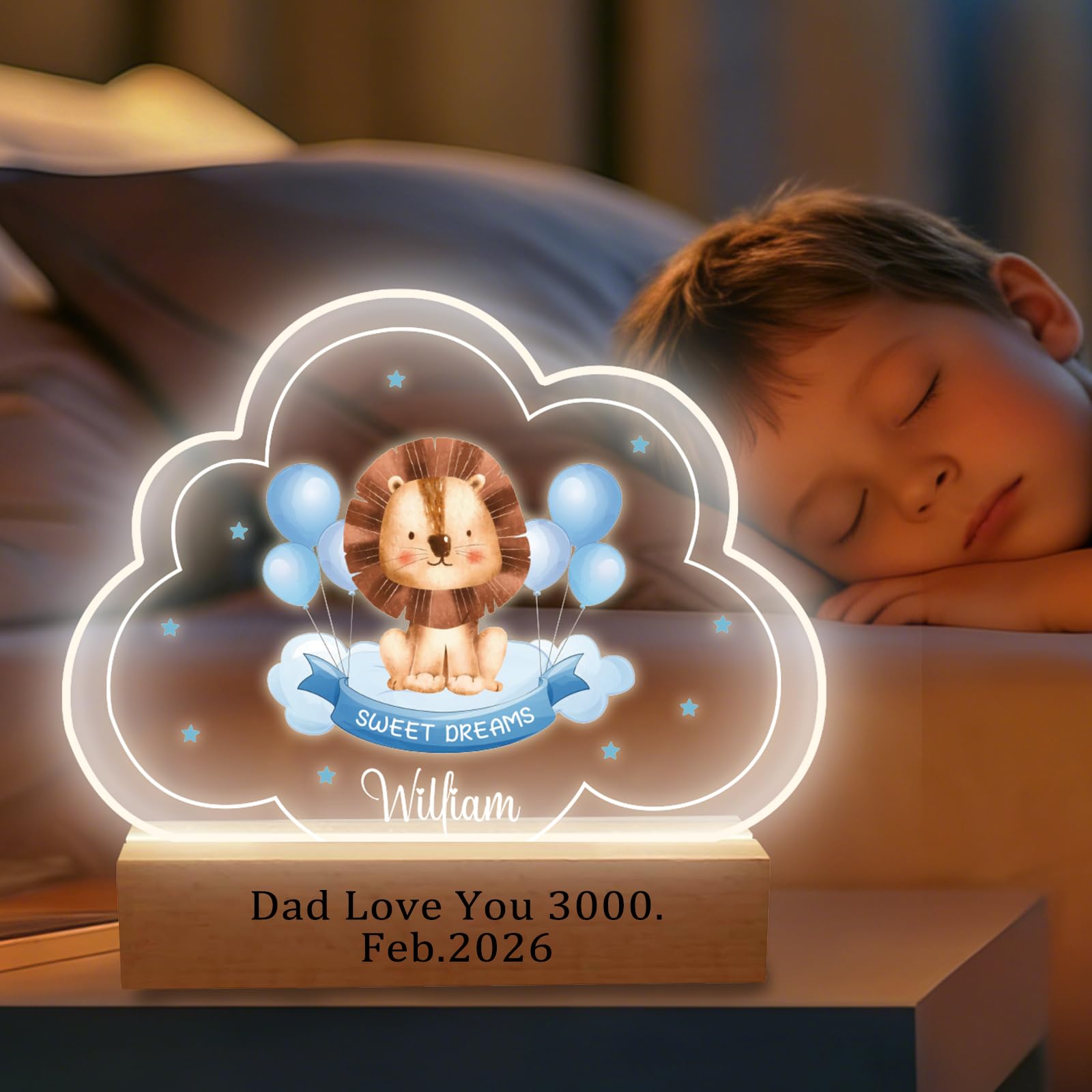 Personalised Kids' Night Light LED Sleep Companion Lights Sleep Aiding Night Light Name Customizable Nursery Bedside Lamp Cartoon Decorative Table Lamps Christmas Birthday Gift for Ages 1-10 Children โ image 1