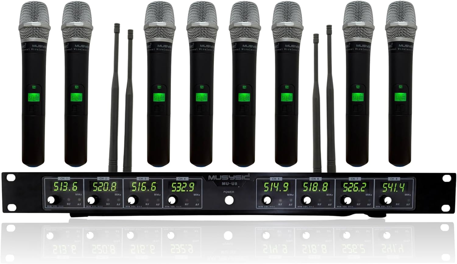 MUSYSIC Wireless Mic -8-Channel Wireless UHF Microphone System | 300ft Range Wireless -Podcast Equipment Dynamic Handheld Mics for Party/Church/Conference/Speech| Mics, Microphone Frequency 1