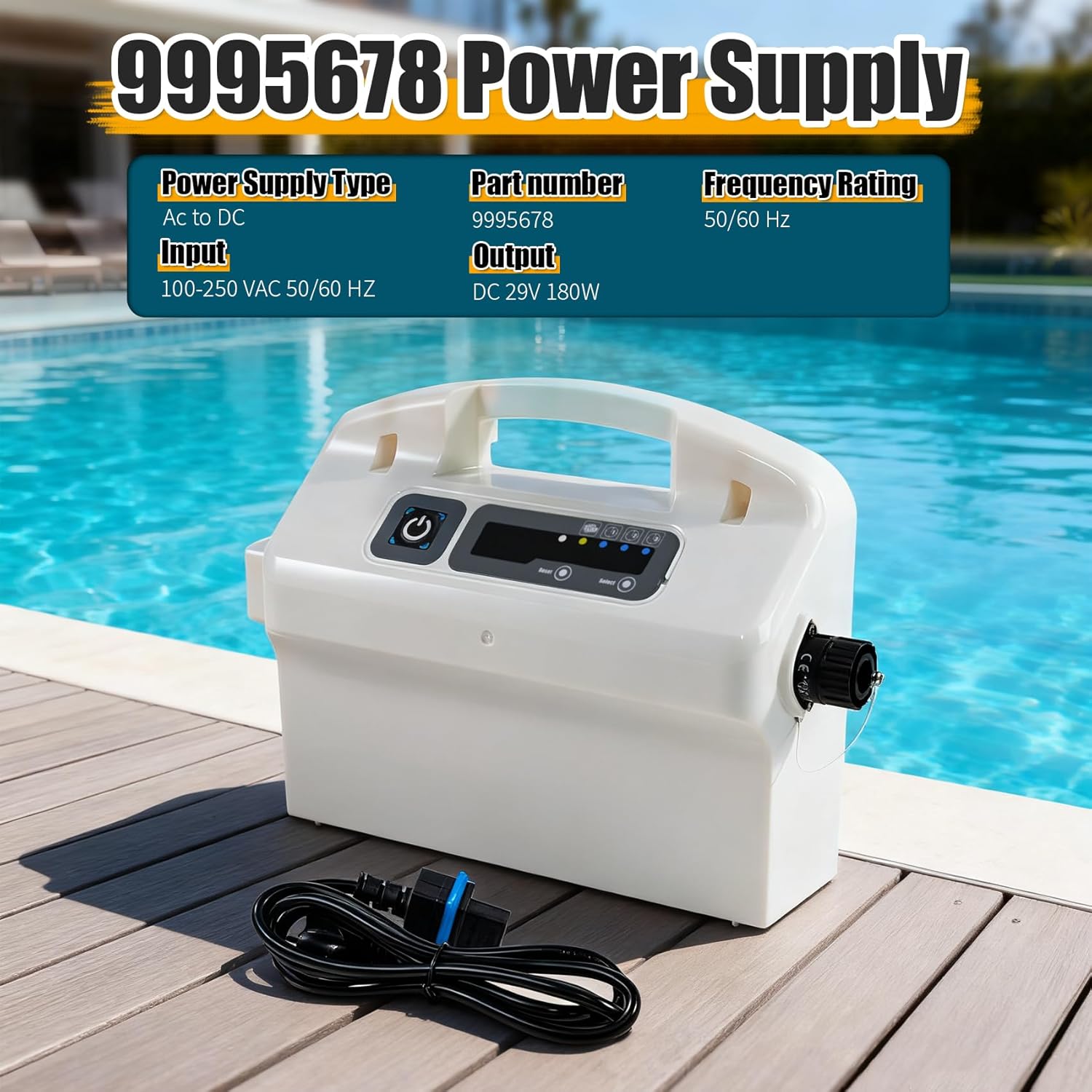 Upgraded 9995678 Power Supply Assy Replacement Part Compatible with Dolphin Pool Cleaners, 180W with Weekly Timer, Replaces 9995678-US-ASSY for Robotic Pool Cleaner