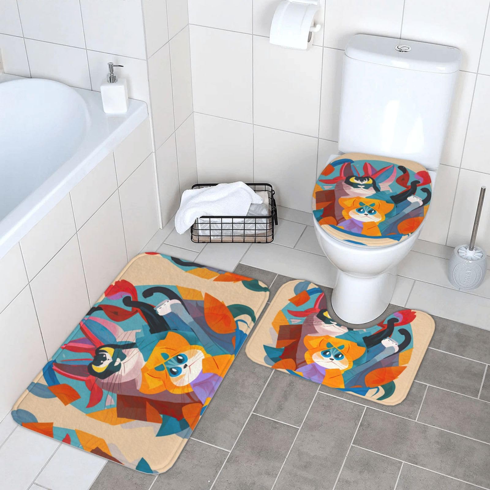Estampado de gatos de dibujos animados en tapete de baño de franela suave
