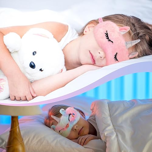 Miniatura 6 de Zhanmai 8 máscaras de unicornio para dormir de felpa, máscara de ojos de piel suave, ojos de unicornio con venda, lindo y divertido sombra para