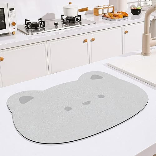 Miniatura 2 de Tapete de secado de platos para cocina, tapete para escurrir platos con forma de animal, ultra absorbente, tapete de poliéster antideslizante,