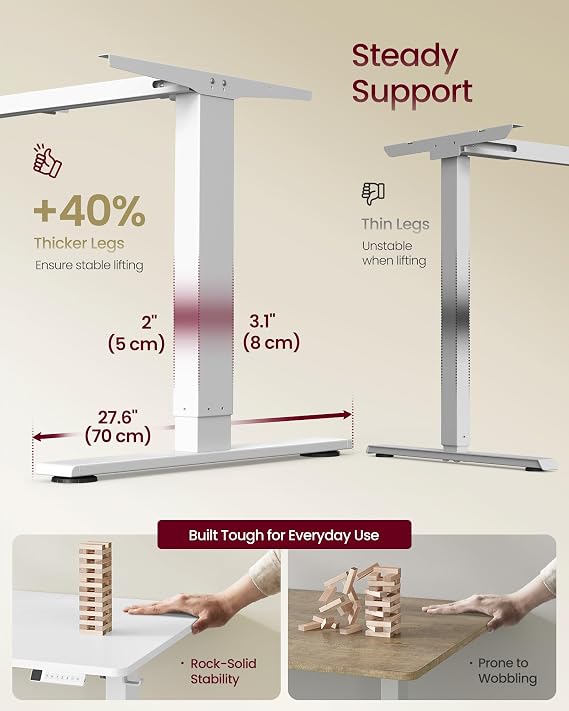 VASAGLE Electric Standing Desk, USB C Port, Cable Tray, Matte White