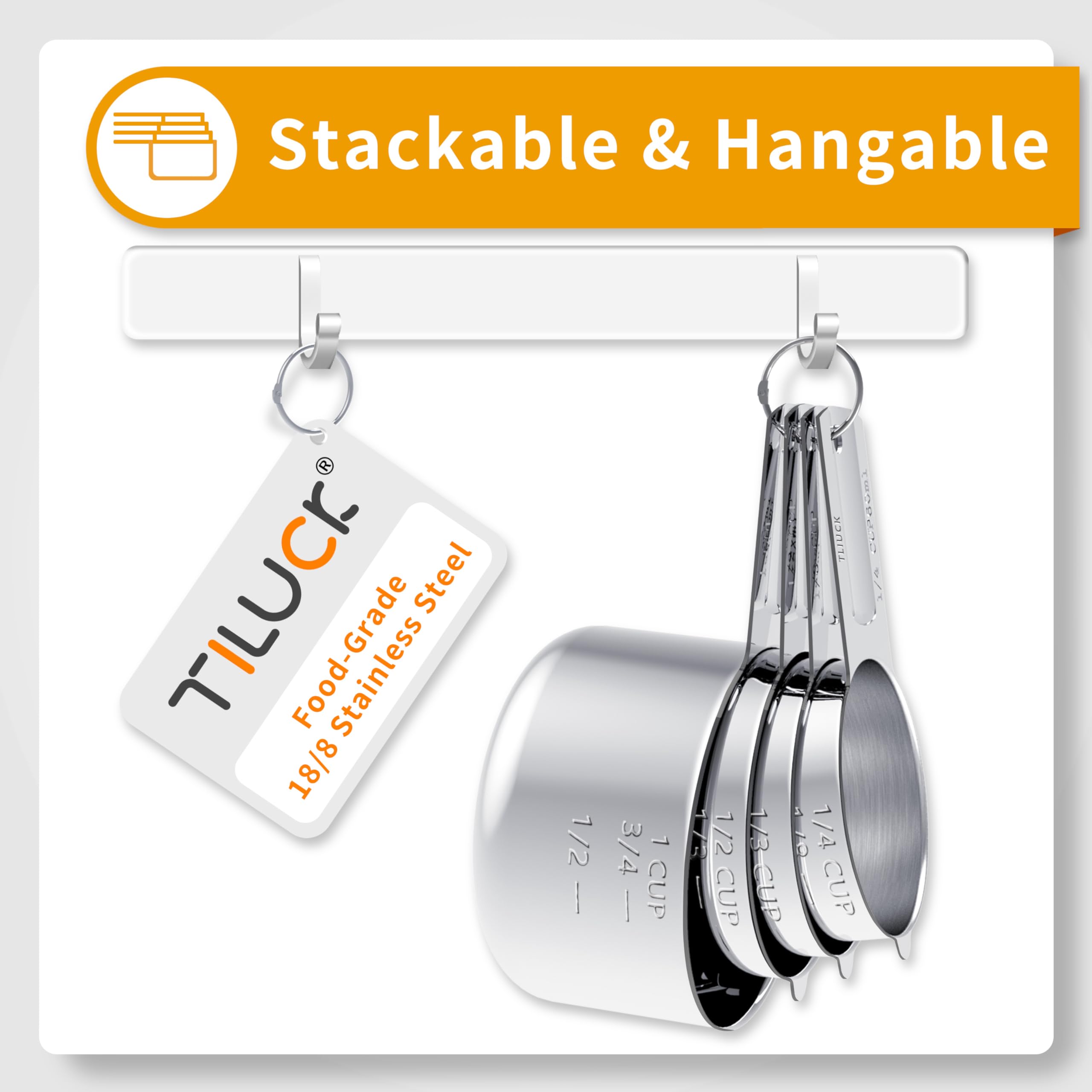 TILUCK Messbecher und Löffel aus Edelstahl, Becher und Löffel | Edelstahl-Messbecher, Küchenhelfer zum Kochen und Backen, 10 Stück