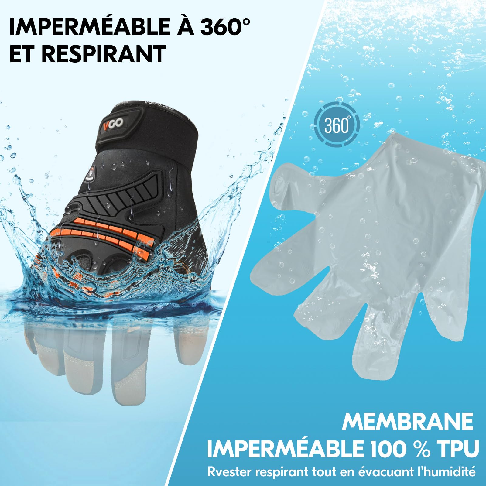 Vgo...-20 °C gants d'hiver en cuir de chèvre intégral doublés(GA8954FW,L) | Orange,isolation C100,-20 °C et plus,Doublure résistante à l'eau,écran tactile,doux,construction,extérieur,ferme,conduite