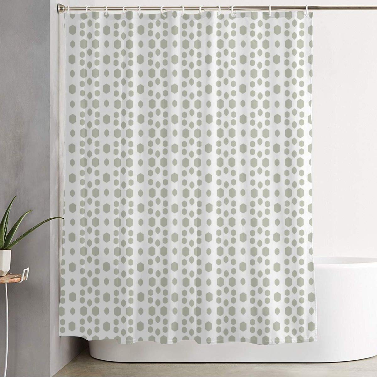 Anmbsk Shower Curtain for Bathroom Waterproof Gray Abstract Geometric Minimalistic Circle Contemporary Dotted Monochromatic Modern Old Polka Geo Bath Curtain Polyester Fabric with Hooks 60" x 72"