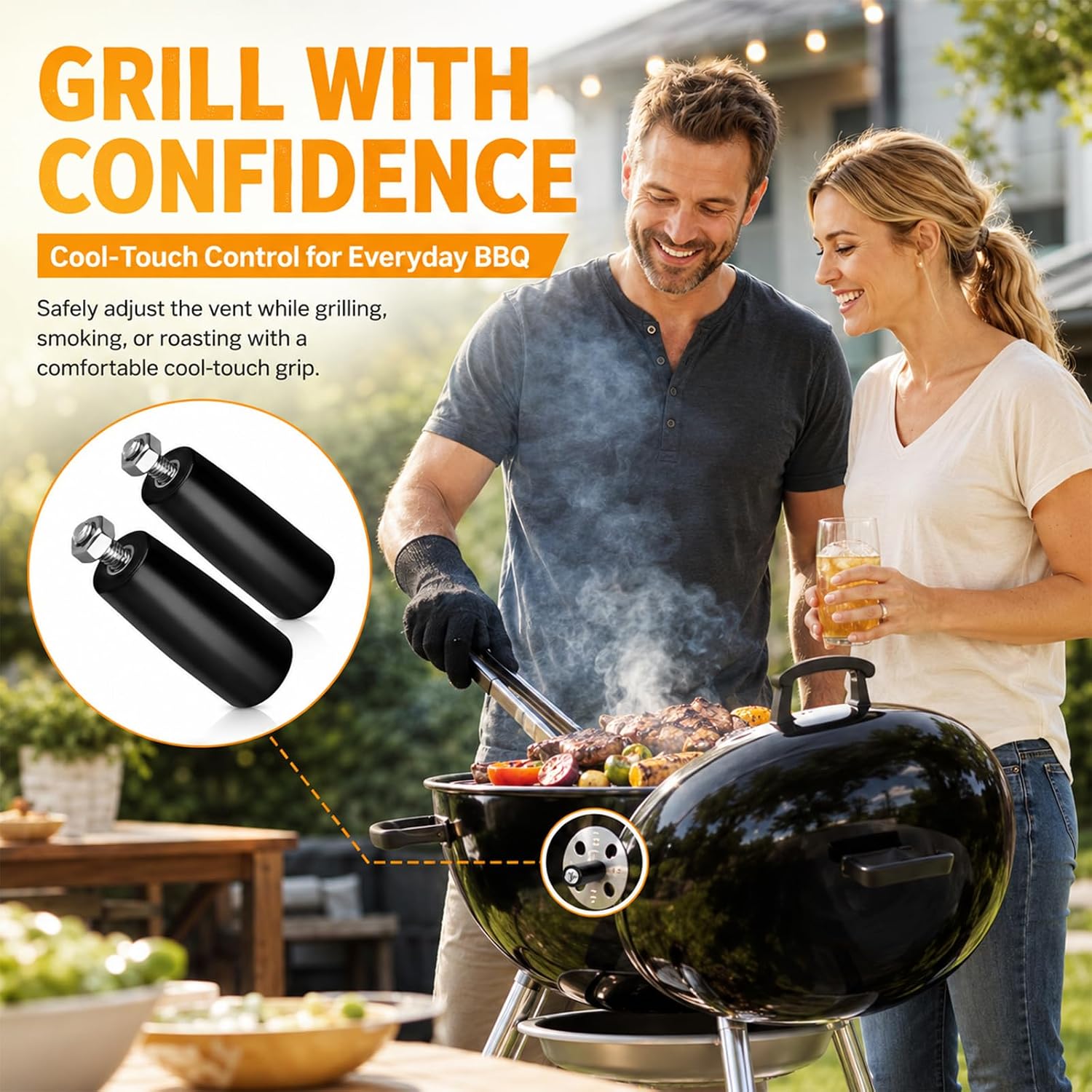 2 Pack Cool Touch Damper Handle Knob Fits Weber WSM Kettle Grill