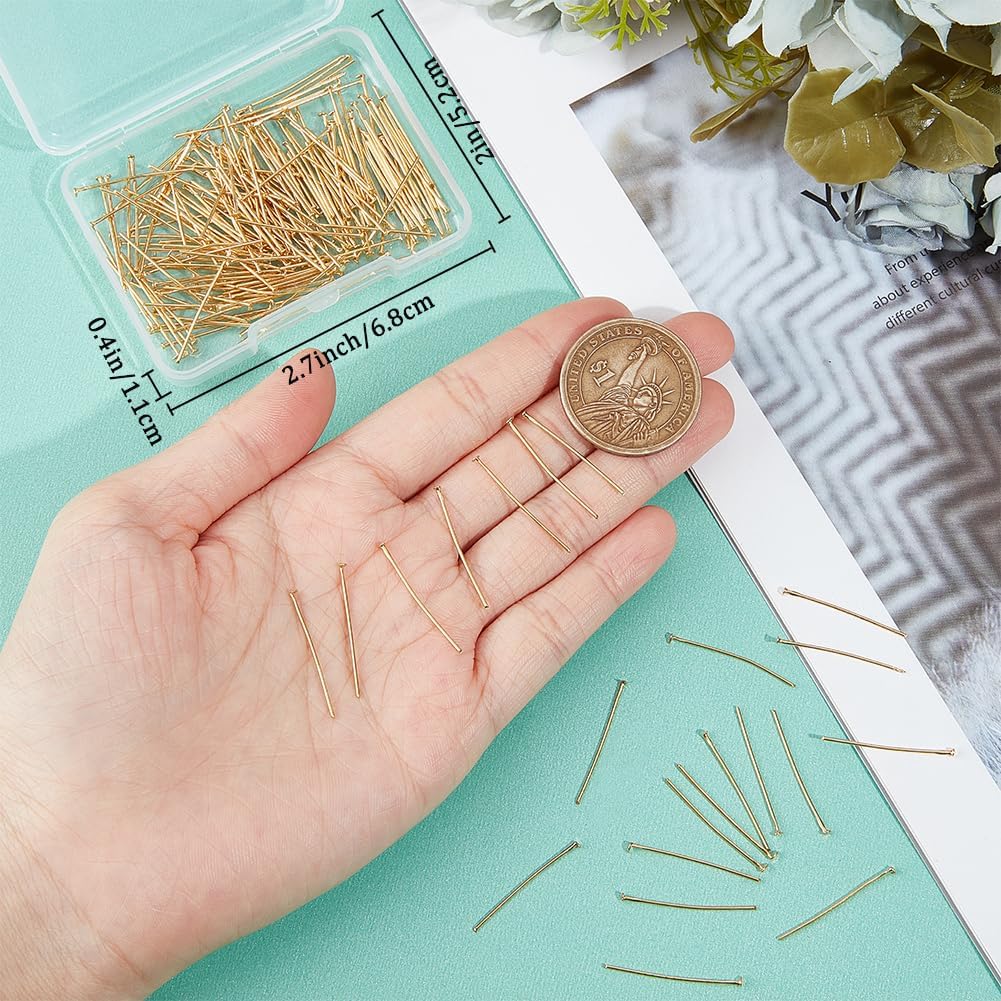 Beebeecraft 1 Box 200Pcs 25mm Flat Headpins 16K Gold Plated Stainless Steel Flat Head Jewelry Making Pins 21 Gauge Bendable Wire Pin for Jewellery Earring DIY Craft Head: 1.5mm