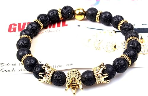 Miniatura 5 de Gvusmil - Brazalete de cuentas con corona imperial lujosa de rey y su reina para parejas, dije de regalo de joyería de Navidad para hombre y mujer