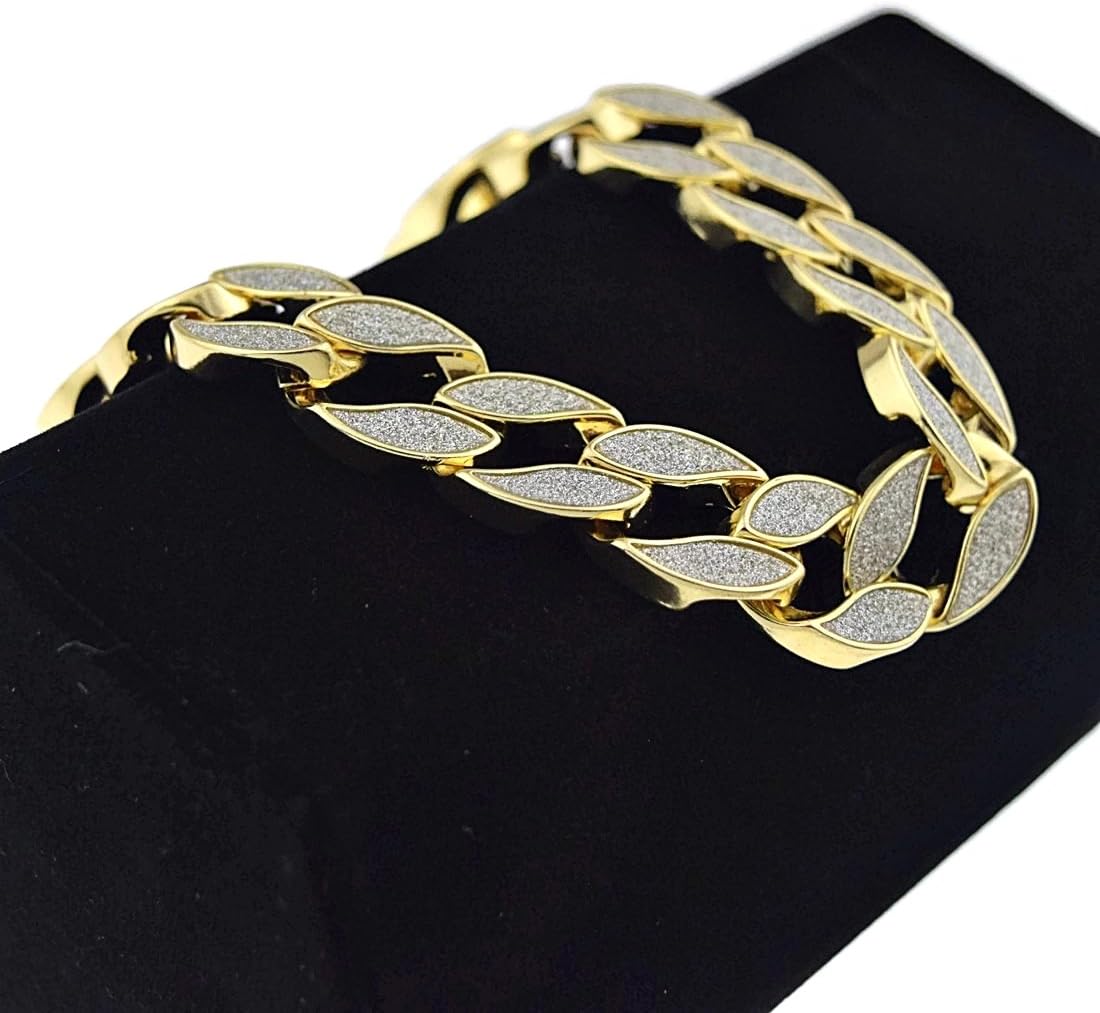 Bling Cartel Sand Blast Hip Hop Bracelet Cuban Chain Rounded Links Gold Tone Chunky 18 MM Wide Mens 8.5" Inch