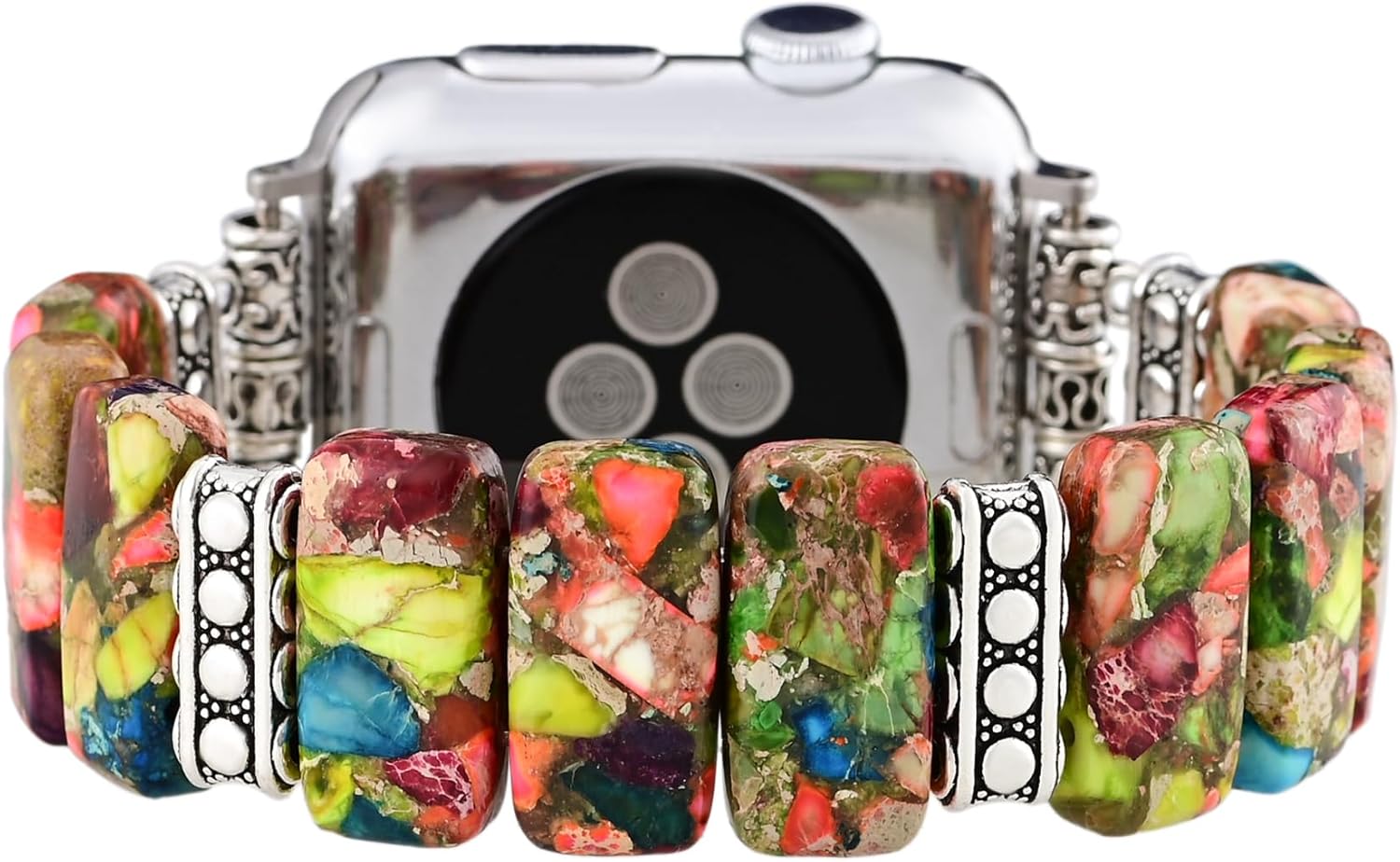 Jasper Handmade Stretch Watch Band: Boho Jasper Handmade Watch Band Bohemian Natural Stone Smartwatch Stretch Bands Compatible with Apple Watch 38mm/40mm/41mm/42mm/44mm/45mm