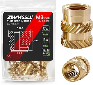 M8 Heat-Set Threaded Inserts, M8x8x10mm(30Pieces) Heat Set Insert for 3D Printing Components and Plastic Parts,Brass Metric Knurled Nuts