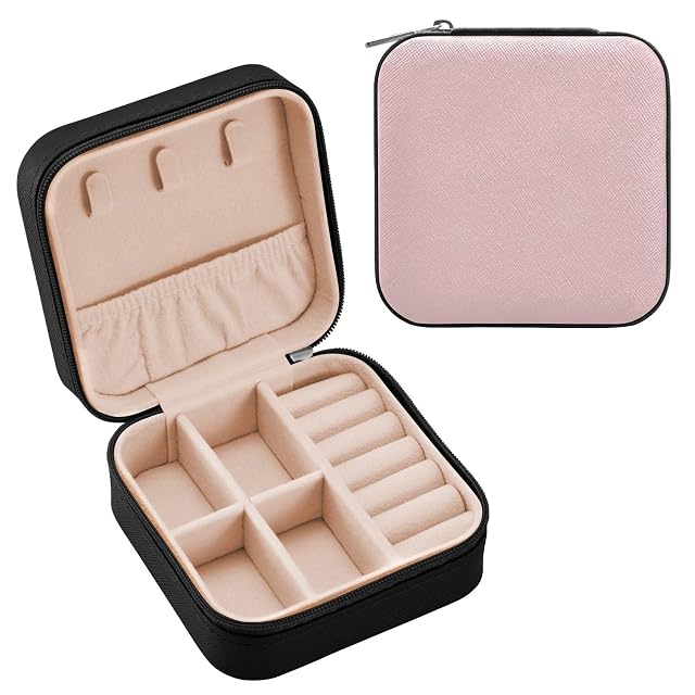 YETTASBIN Pink Solid Color Jewelry Box for Teens Girls Women Birthday Christmas Gift Portable PU Leather Jewelry Storage