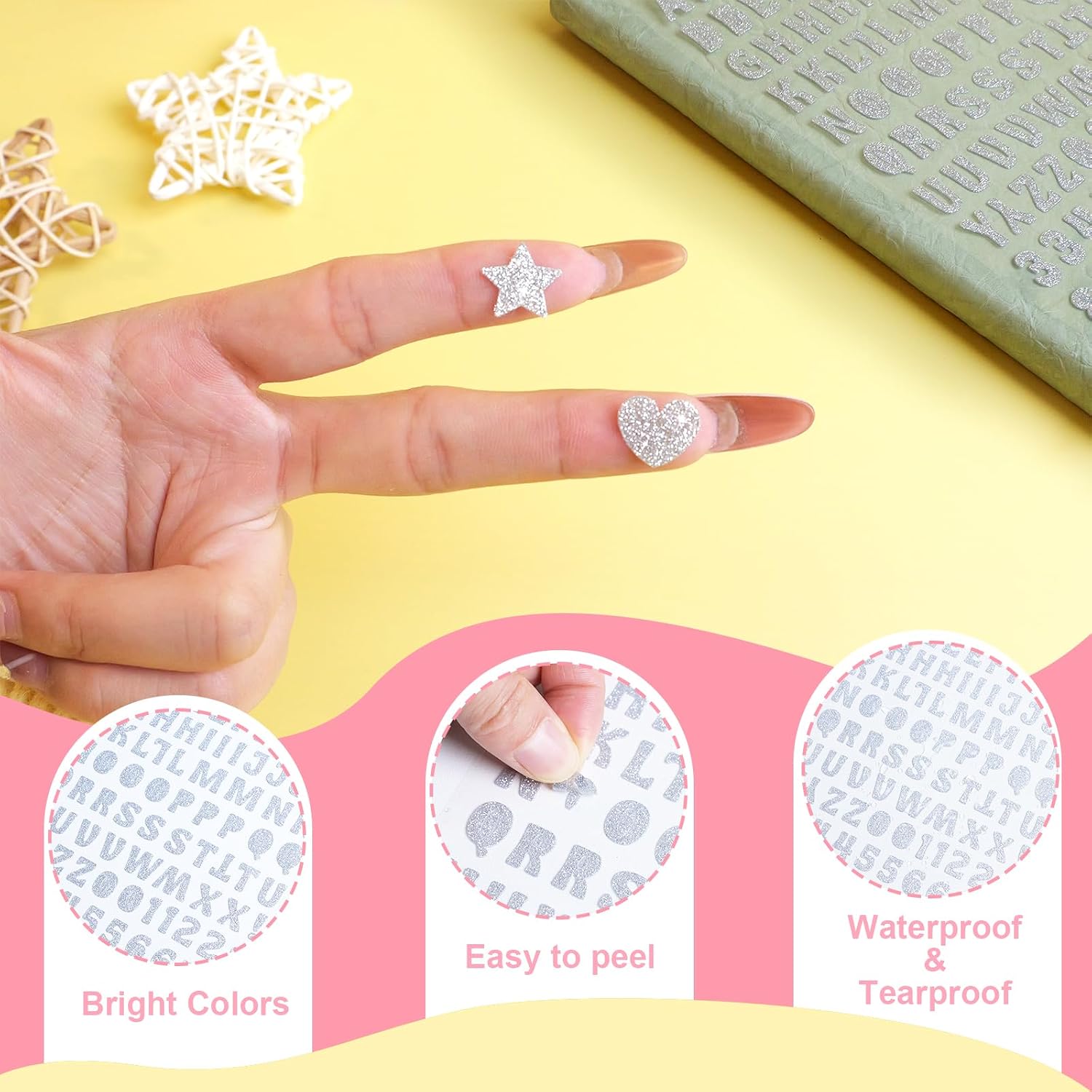 600 PCS Glitter Silver Letter Stickers,6 Sheets 0.5 Inch Alphabet Stickers