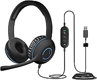 Cyber Acoustics AC-5008-10 USB Stereo Headset 10 Pack - Durable Classroom Headsets with Clear Audio & Noise-Cancelling Mic