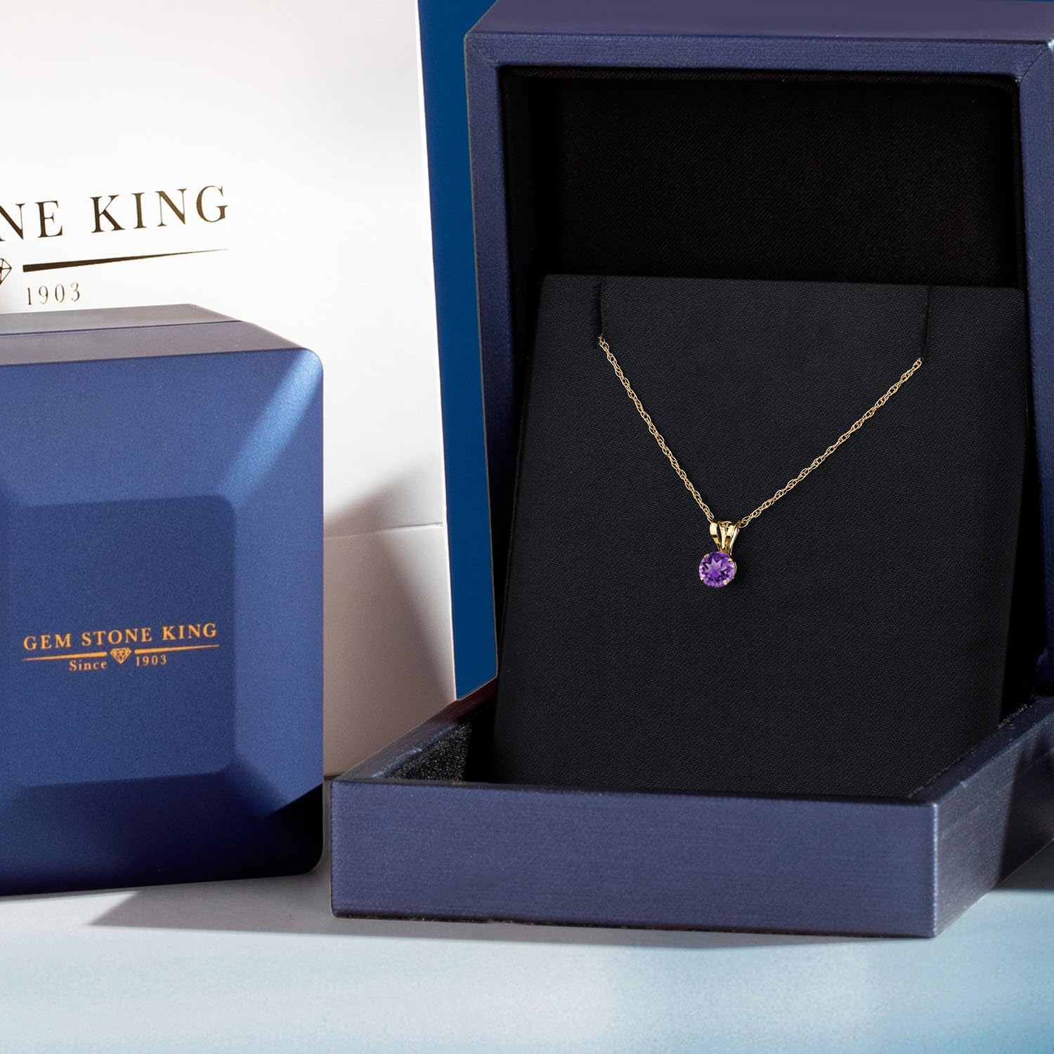 Gem Stone King 14K Yellow Gold Purple Amethyst Pendant Necklace for Women | 0.25 Cttw | Gemstone February Birthstone | Round 4MM | With 18 Inch Chain - Image 5