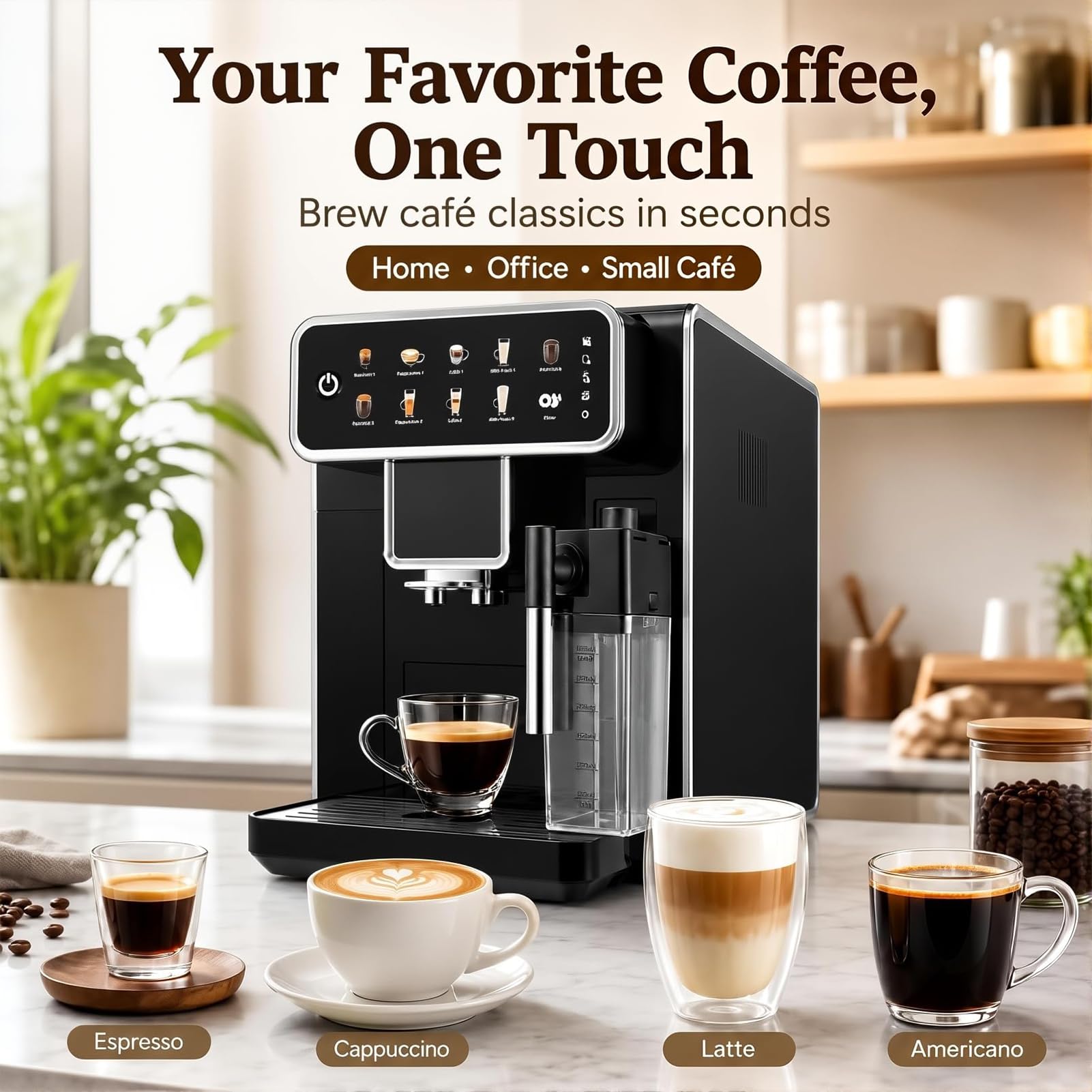 Máquina De Café Espresso Con Bomba De 15 Bares Y Espumador De Leche Con | Cafetera Espresso Automática Con Molinillo De Granos Calentamiento De 1350W Depósito De Leche Sistema De Limpieza(A)
