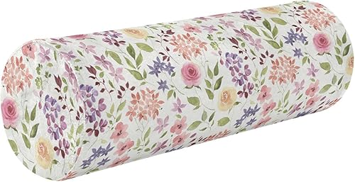Colorful Floral Flowers Yoga Bolster Pillow Round Neck Roll Pillows for Sleeping Kids Round Pillow Cylinder Pillows Couch Bolster Cover with