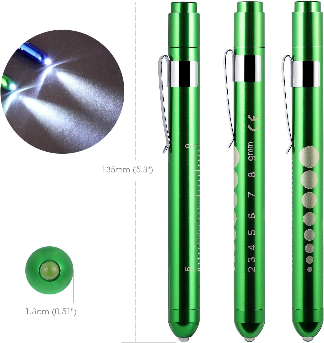 Green Pen Light with Pupil Gauge LED Penlight for Nurses Doctors, Reusable Medical Penlight for Nursing Students Doctors Medical Pen Lights Diagnostics and Screening Professional Medical Supplies