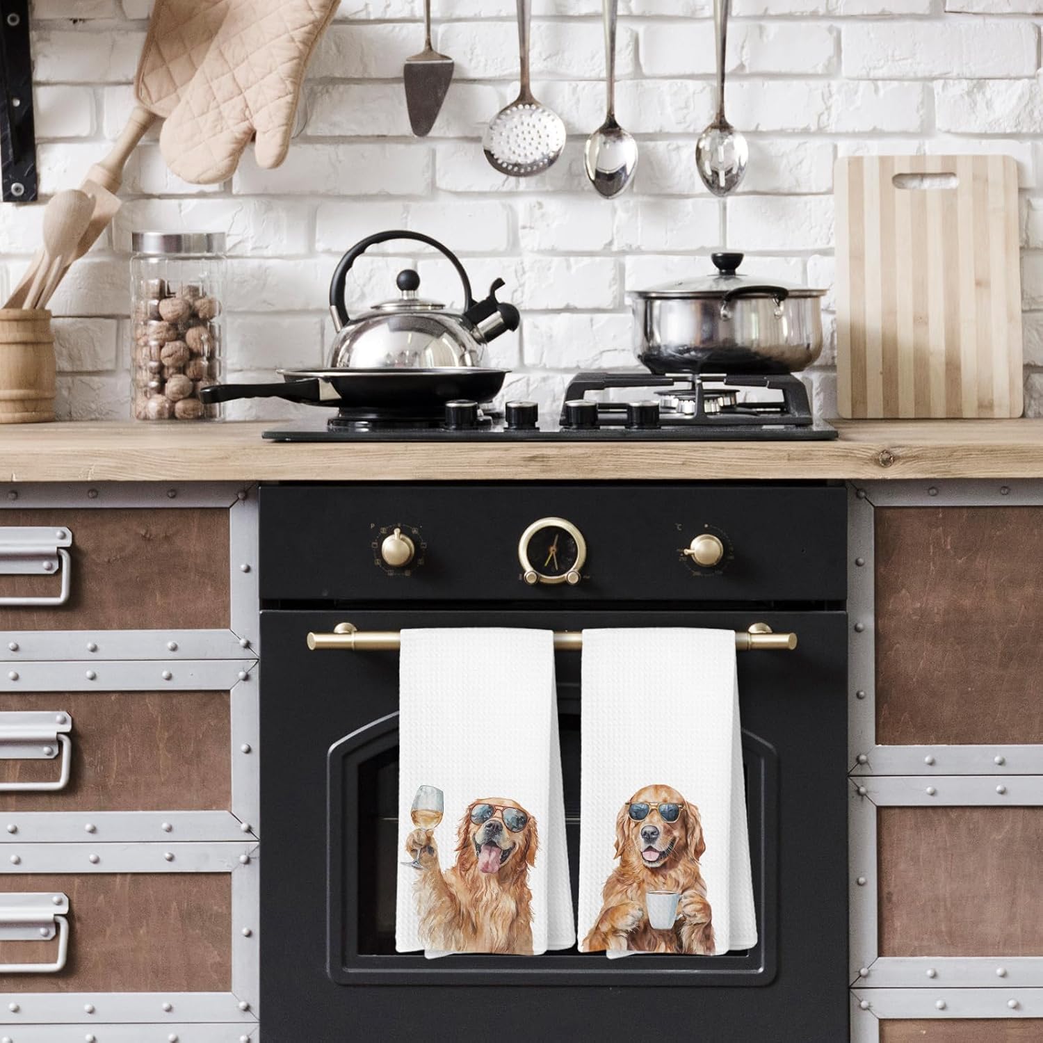 Golden Retriever Gifts Wine Kitchen Towels, Funny Dog Hand Towels for Kitchen Set of 2, Gifts for Golden Retriever Dog Wine Lovers, - Image 3