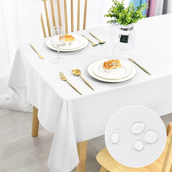 DWCN Weiß Tischdecke 140x240cm Weihnachten Fleckschutz Abwaschbar Tischwäsche Wasserdicht Tischtuch für Esszimmer, Garten, Party, Hochzeiten oder Haushalt