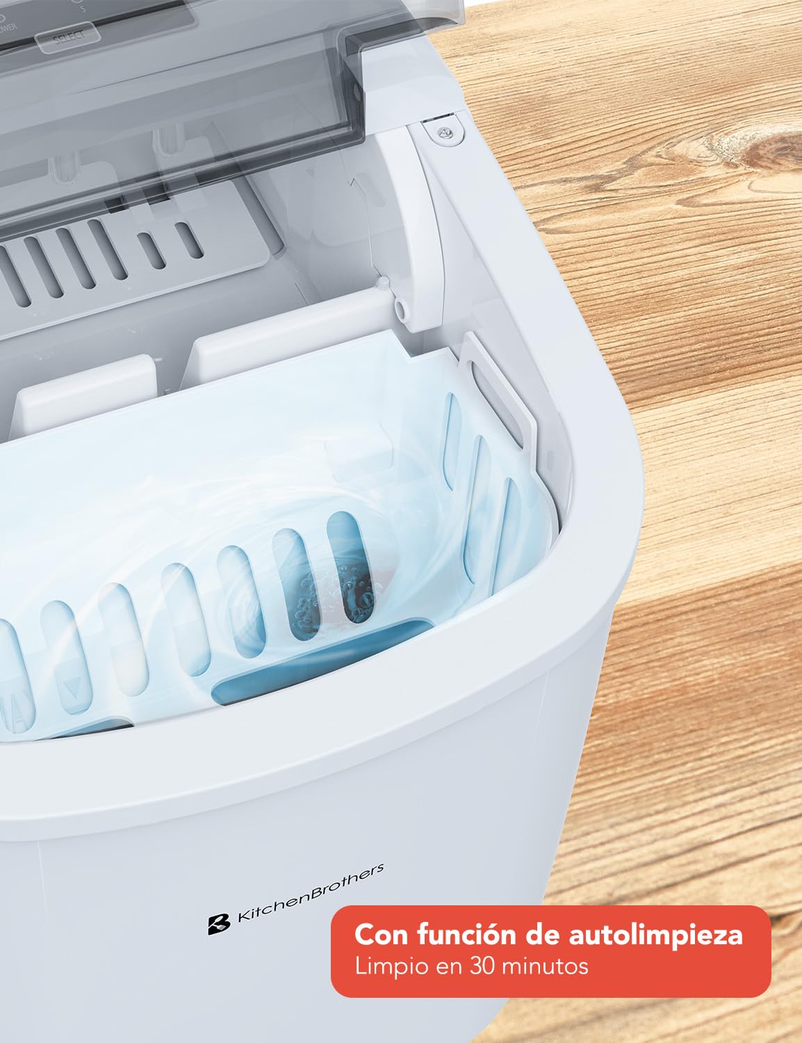 KitchenBrothers maquina de Hielo - Ice Maker - Maquina de Hacer Hielo - Máquina para Hacer Cubitos de Hielo con Pala para Hielo - 9 Cubitos de Hielo en 8 Min. - Portátil con Asa - 1,2L